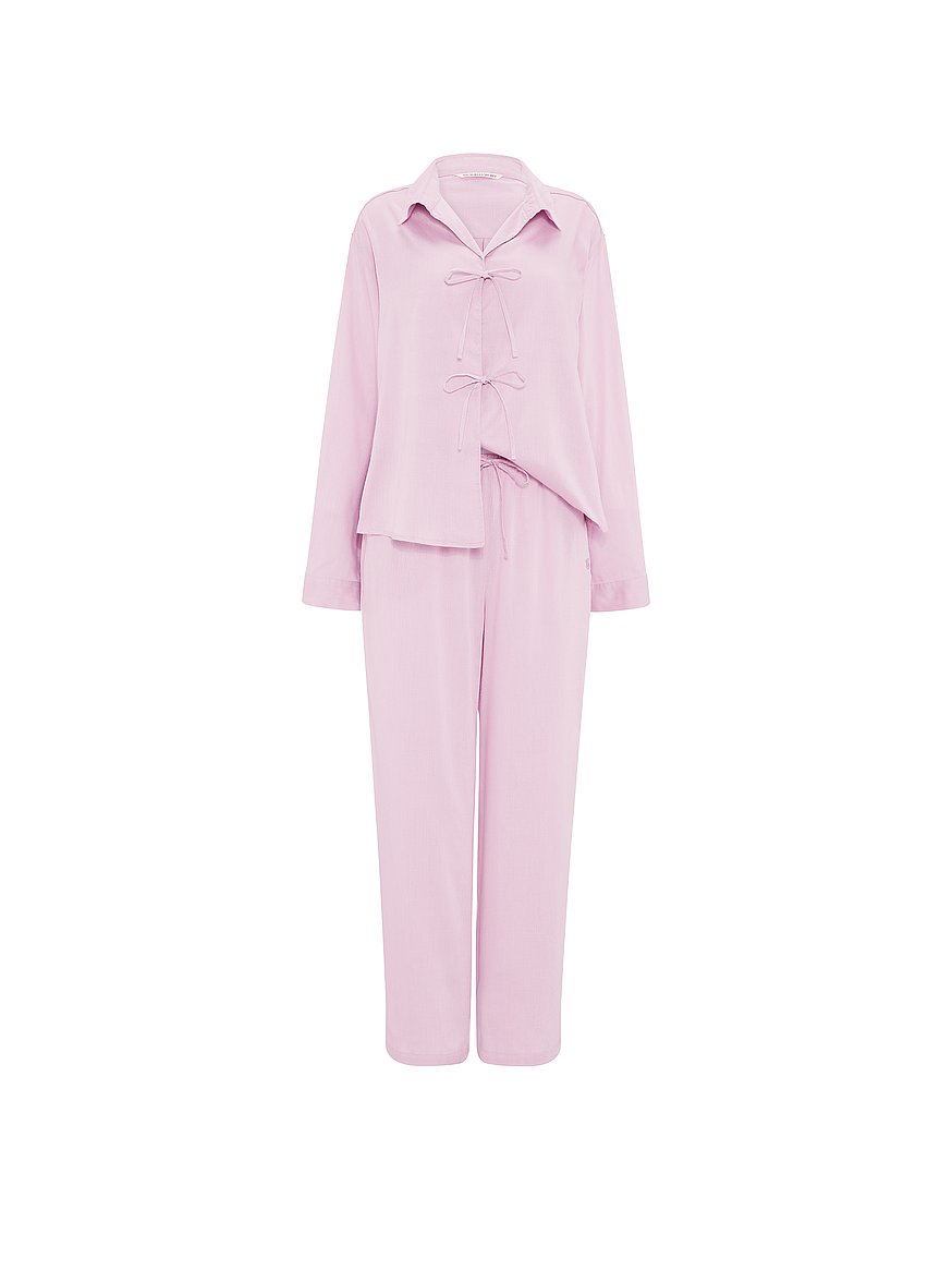 modal cotton tie front long pajama set modal cotton tie front long pajama set