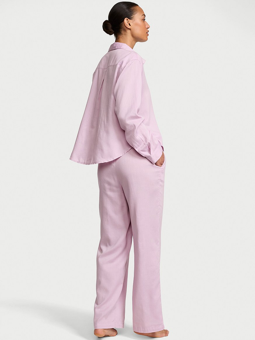 modal cotton tie front long pajama set modal cotton tie front long pajama set