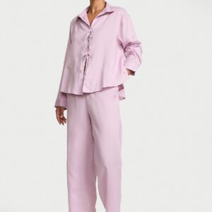 modal cotton tie front long pajama set