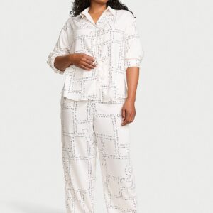 modal cotton tie front long pajama set