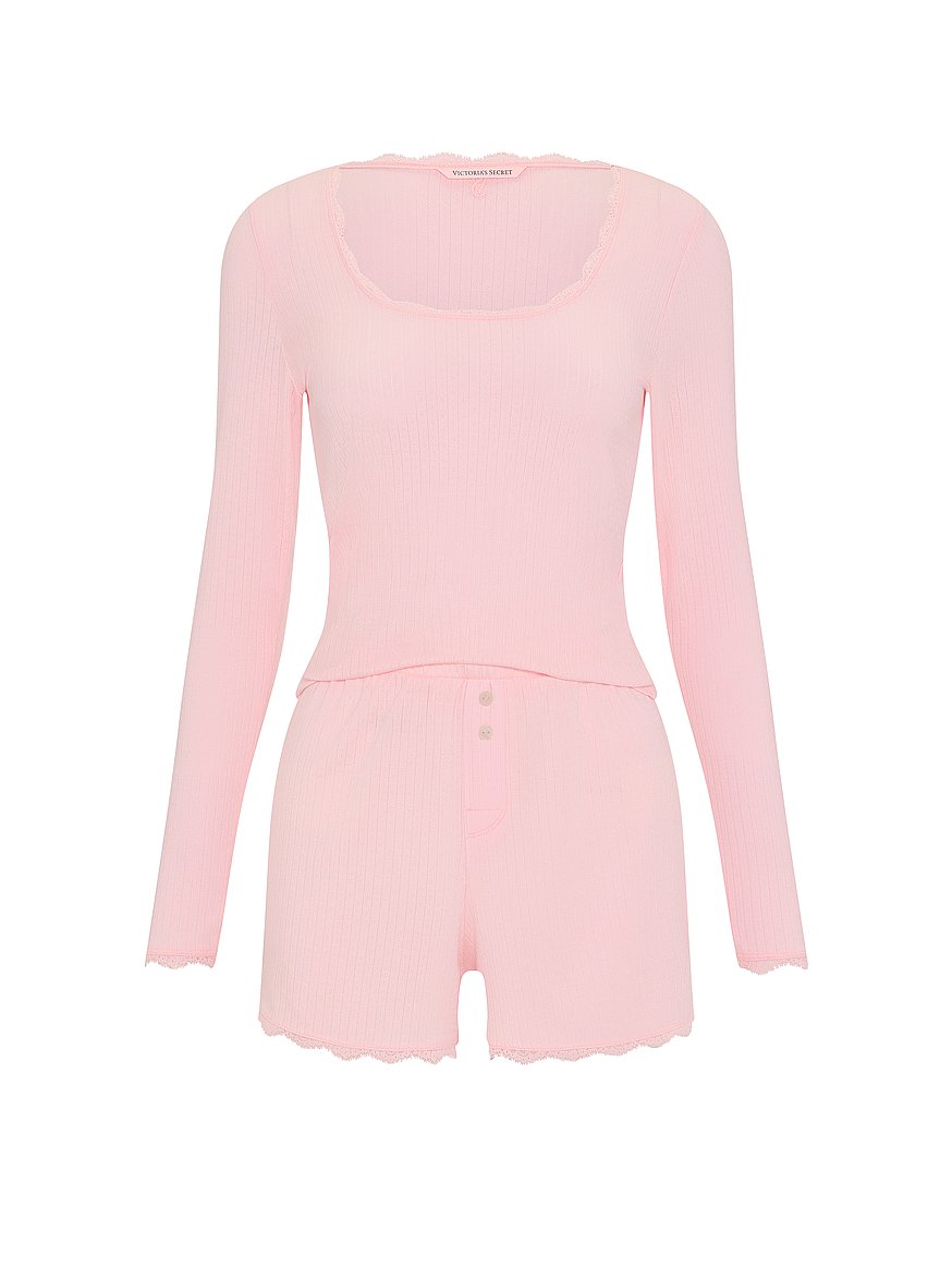 pointelle rib long sleeve tee & short set pointelle rib long sleeve tee & short set
