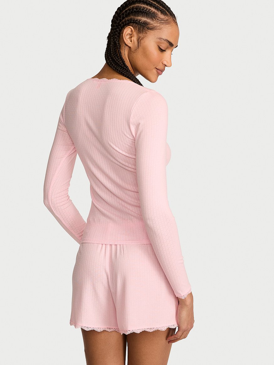 pointelle rib long sleeve tee & short set pointelle rib long sleeve tee & short set