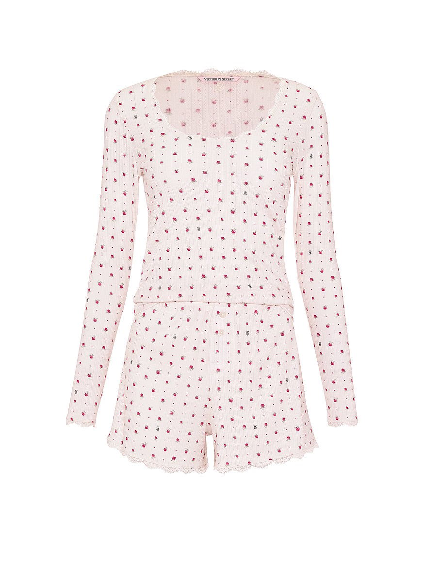 pointelle rib long sleeve tee & short set pointelle rib long sleeve tee & short set