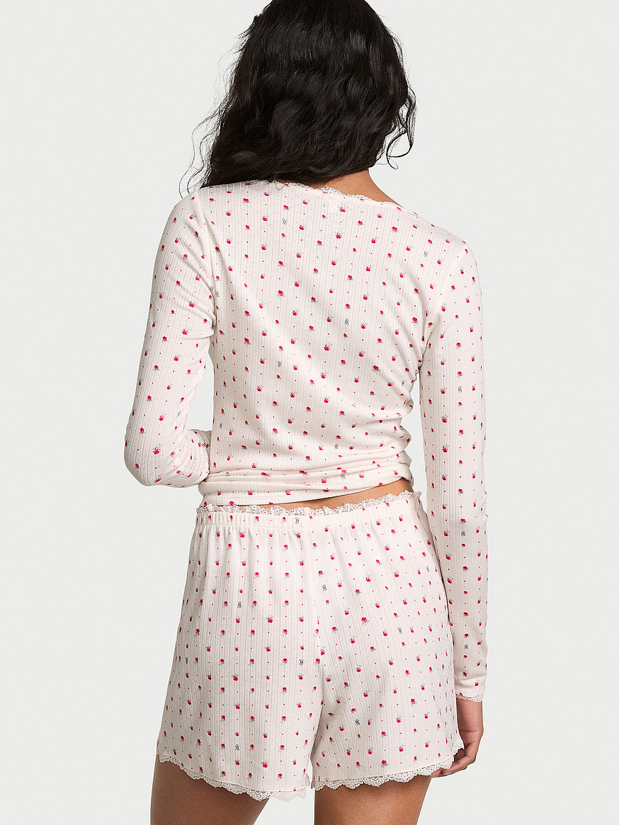 pointelle rib long sleeve tee & short set pointelle rib long sleeve tee & short set