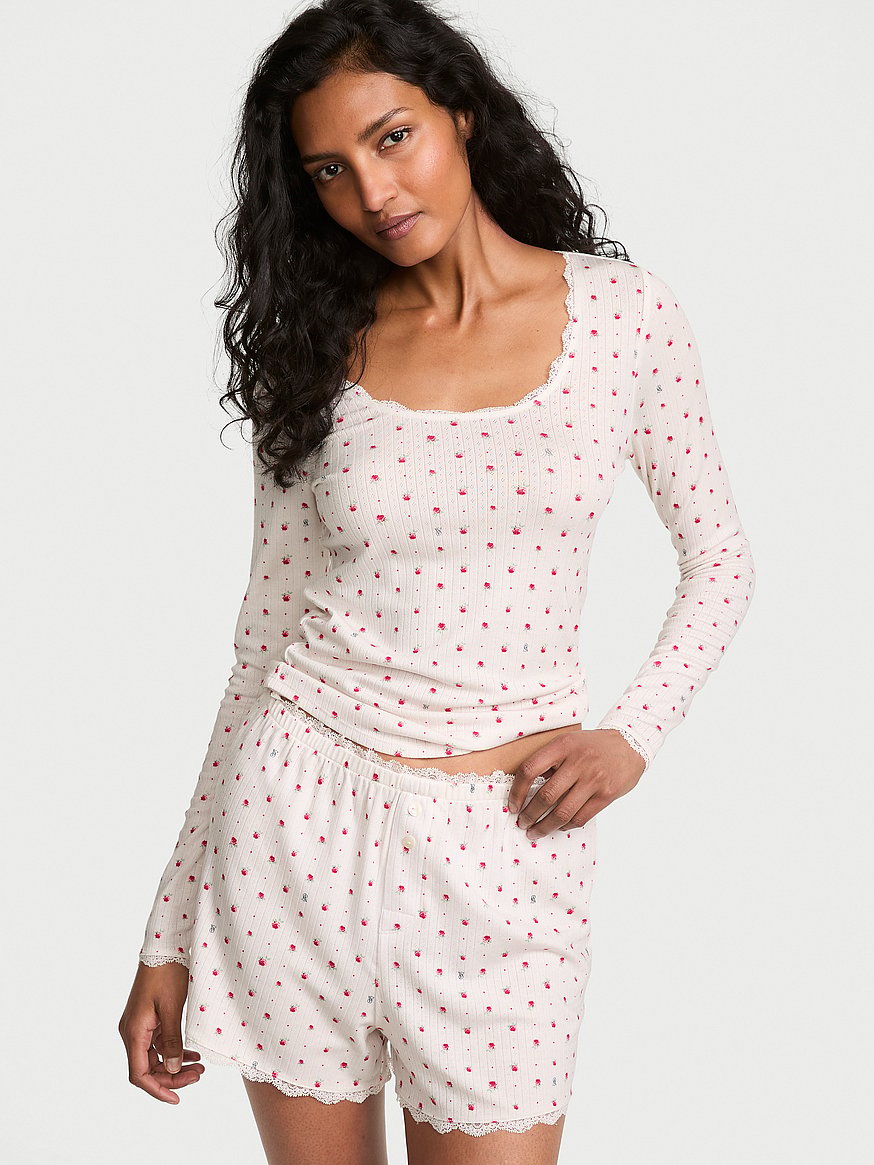 pointelle rib long sleeve tee & short set pointelle rib long sleeve tee & short set