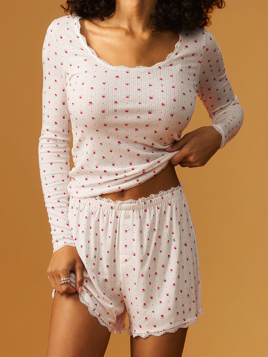pointelle rib long sleeve tee & short set pointelle rib long sleeve tee & short set
