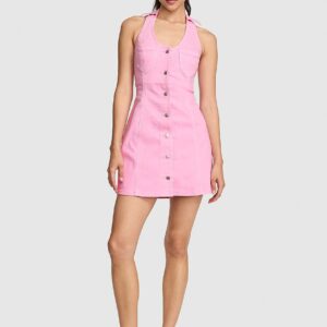 Home pink | elle denim halter dress