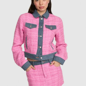 pink | elle denim tweed jacket