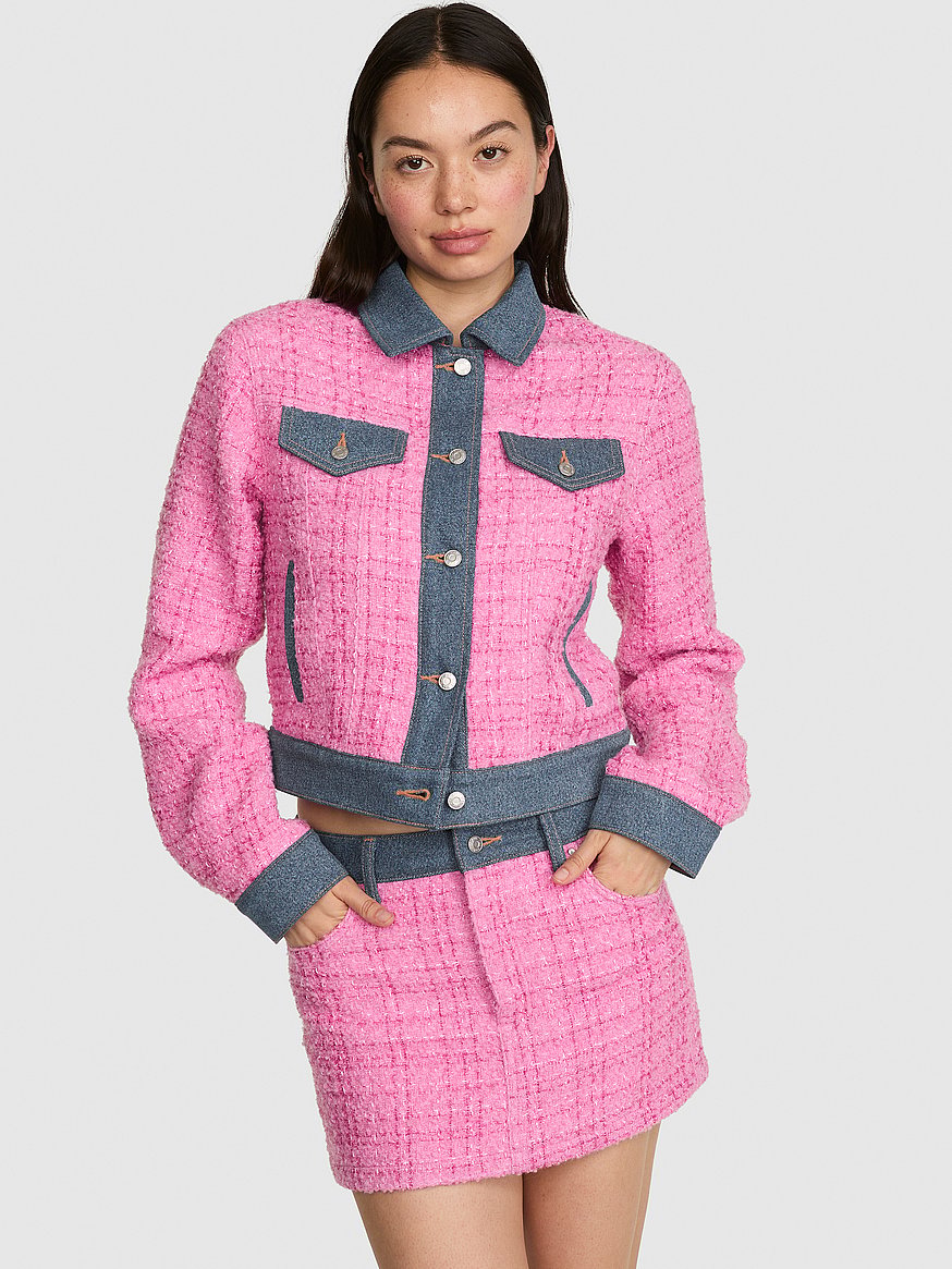 pink | elle denim tweed jacket pink | elle denim tweed jacket