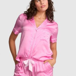 Home pink | elle 3 piece satin eye mask & short pajama set