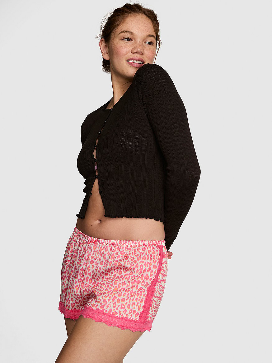 silky lace trim boxy pajama shorts silky lace trim boxy pajama shorts