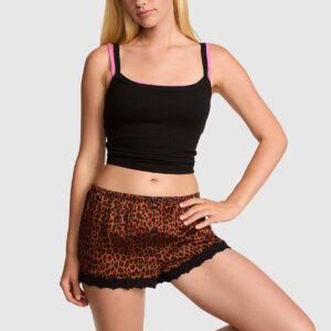 silky lace trim boxy pajama shorts