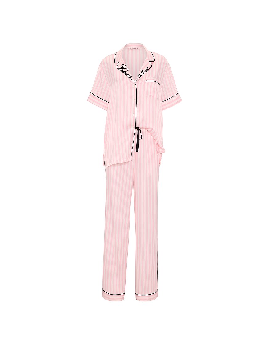 signature satin short sleeve long pajama set signature satin short sleeve long pajama set