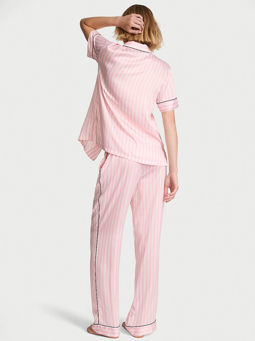 signature satin short sleeve long pajama set signature satin short sleeve long pajama set