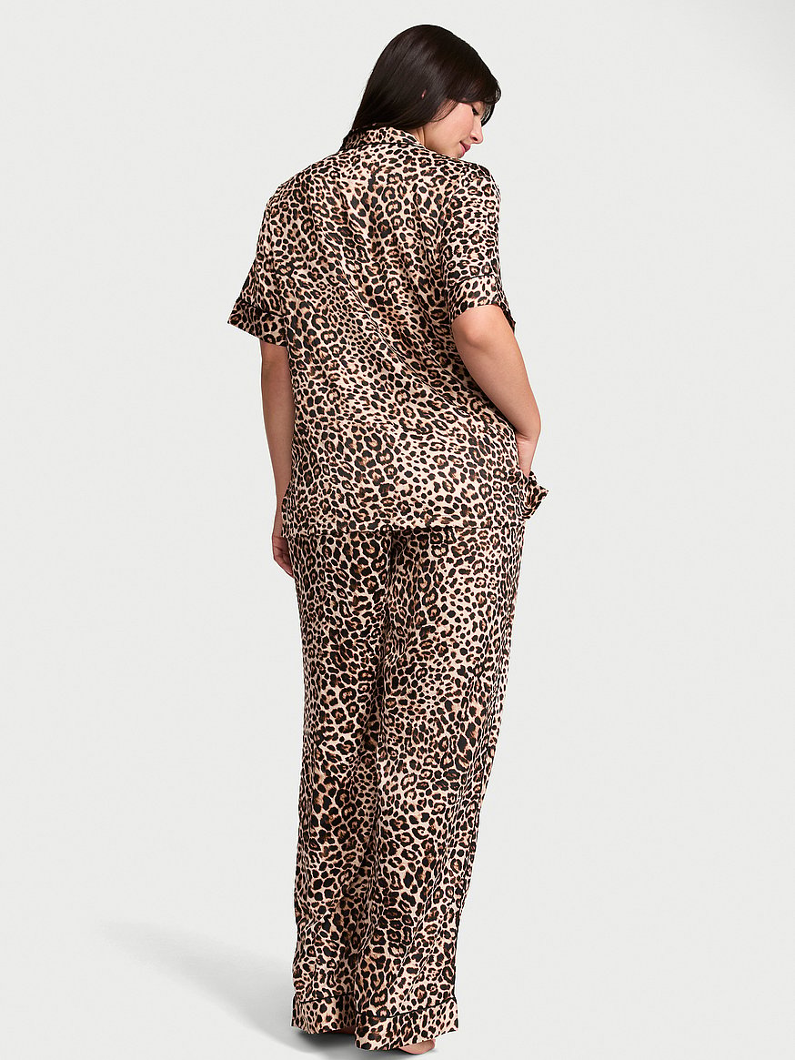 signature satin short sleeve long pajama set signature satin short sleeve long pajama set