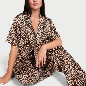 Home signature satin short sleeve long pajama set