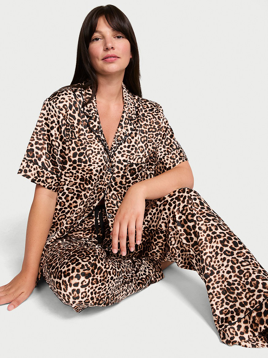 signature satin short sleeve long pajama set signature satin short sleeve long pajama set