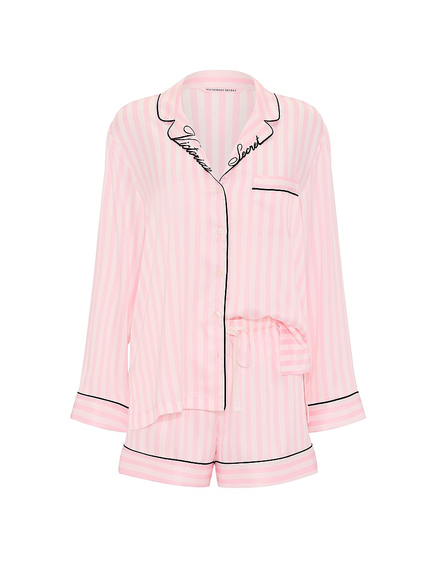 signature satin long sleeve short pajama set signature satin long sleeve short pajama set