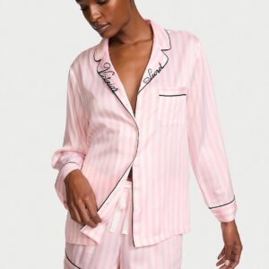 Витрина signature satin long sleeve short pajama set