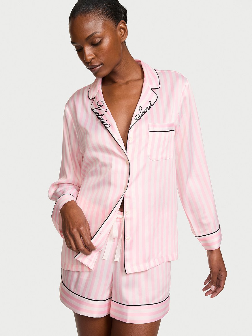 signature satin long sleeve short pajama set signature satin long sleeve short pajama set