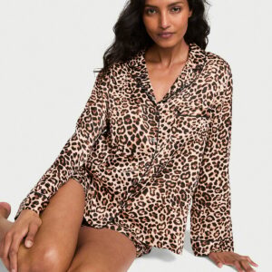 signature satin long sleeve short pajama set