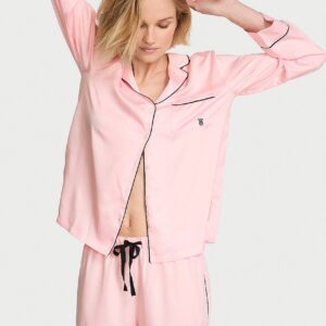 signature satin long sleeve short pajama set