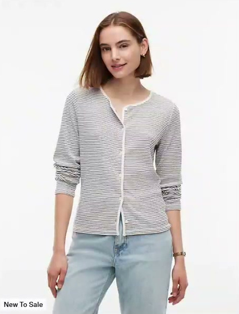 striped pointelle cardigan t shirt