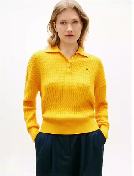 relaxed fit cable knit sweater polo