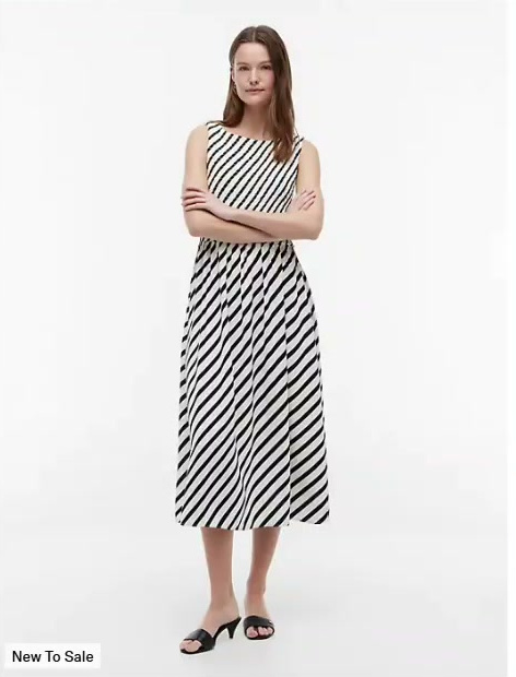 striped shirred crepe midi dress