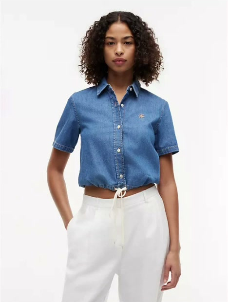 boxy fit tie hem denim shirt
