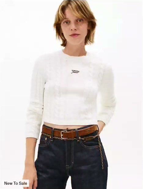 tommy jeans script cable knit sweater