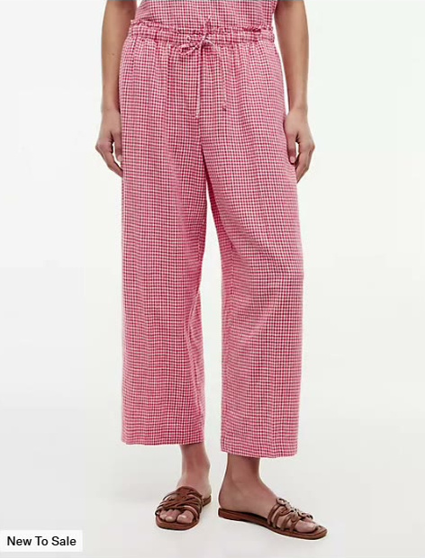 gingham linen blend pull on pant