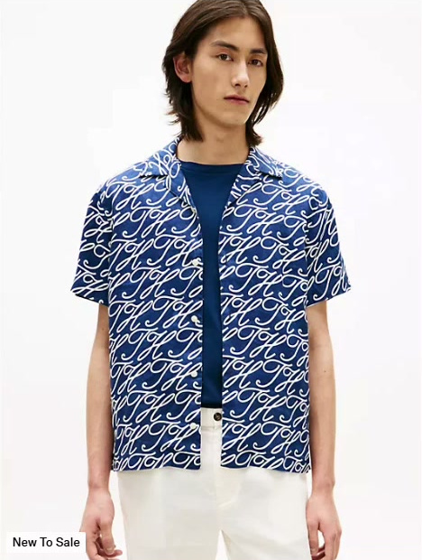 allover script monogram linen camp shirt