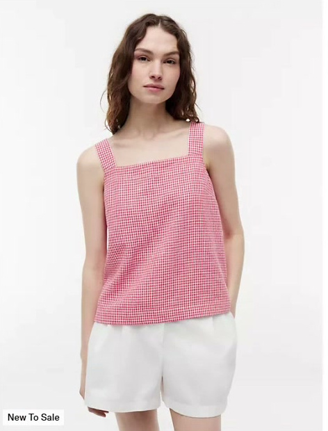 gingham linen blend tank top