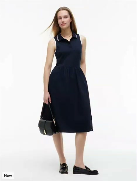 mixed media sleeveless polo midi dress