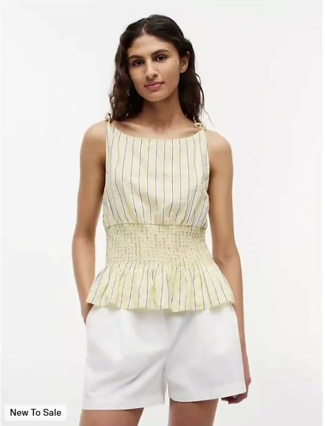 cotton blend shirred seersucker tank top