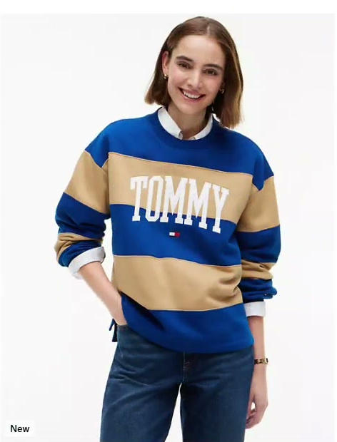 varsity logo rugby stripe sweatshirt