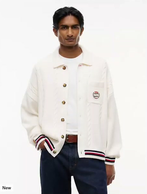 tommy jeans cable knit polo cardigan