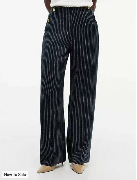 gold button striped wide leg pant