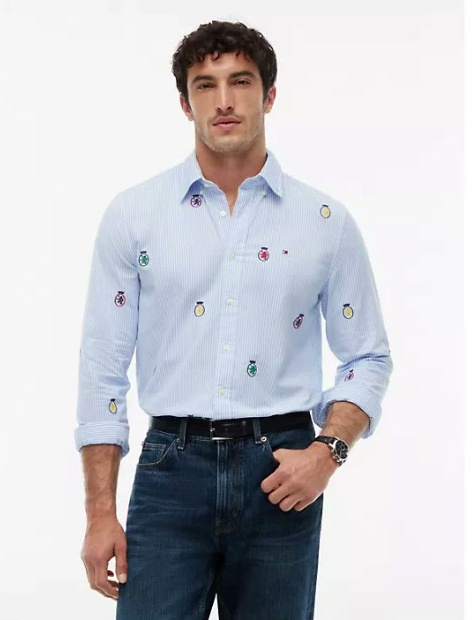 regular fit allover crest striped shirt