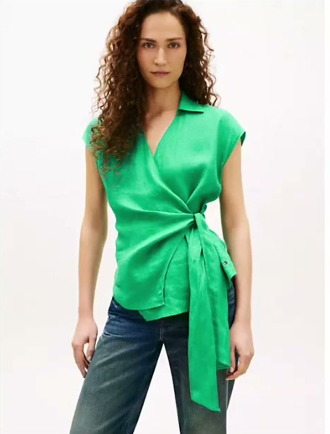 sleeveless linen wrap top