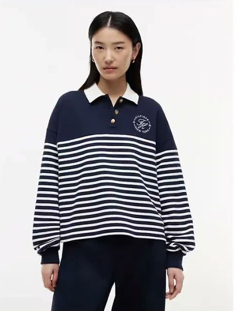 nautical breton stripe polo sweatshirt