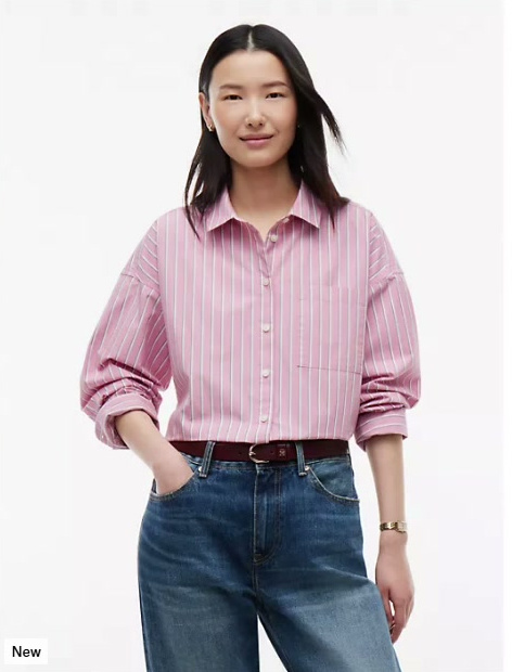 relaxed fit striped poplin pocket shirt