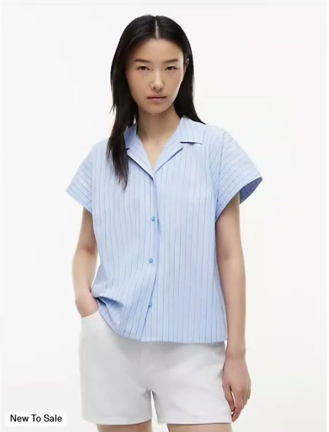 striped poplin camp shirt