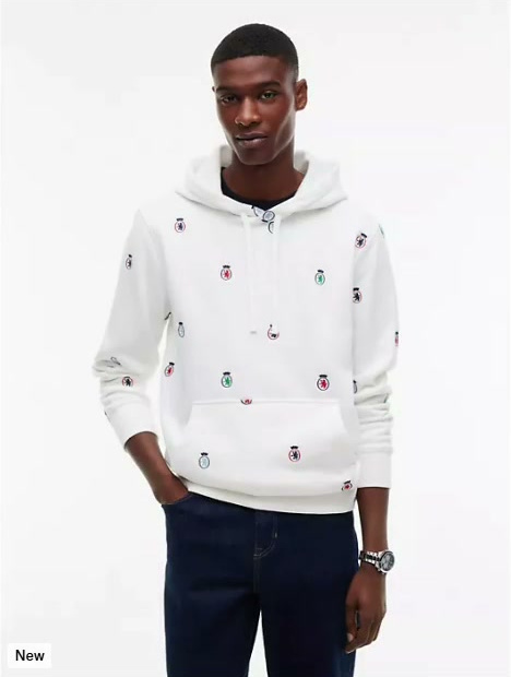 allover embroidered crest hoodie