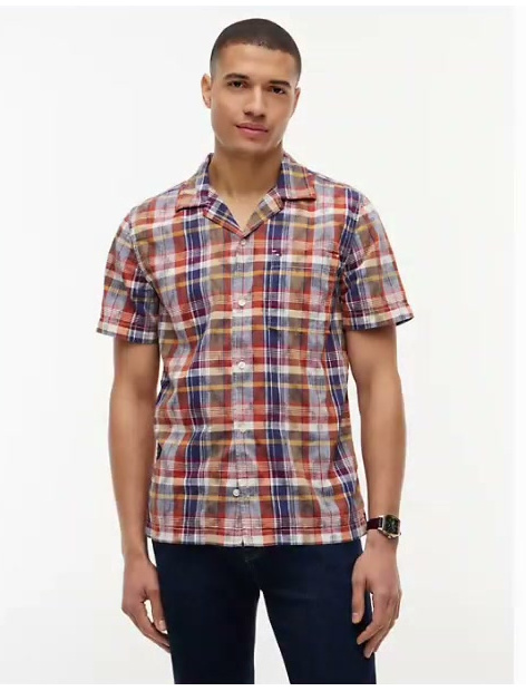 regular fit ikat plaid camp shirt