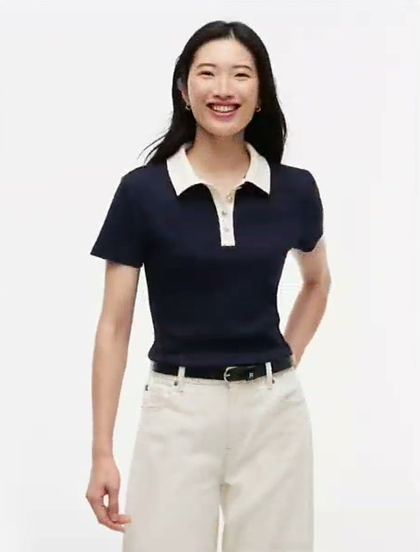 gold button ribbed polo