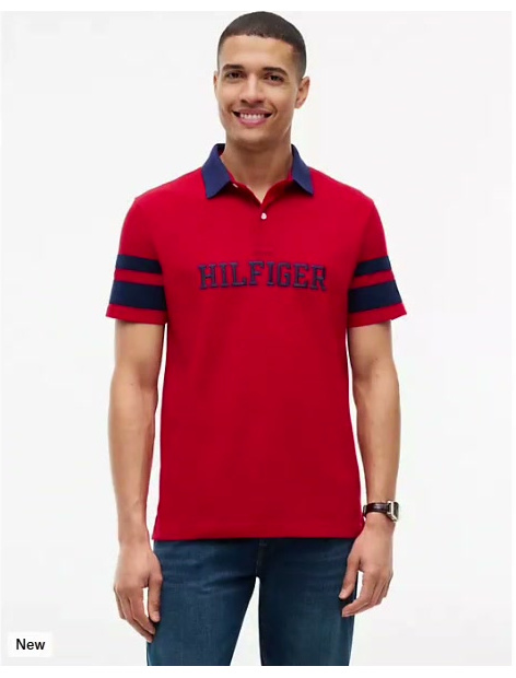regular fit varsity stripe logo polo