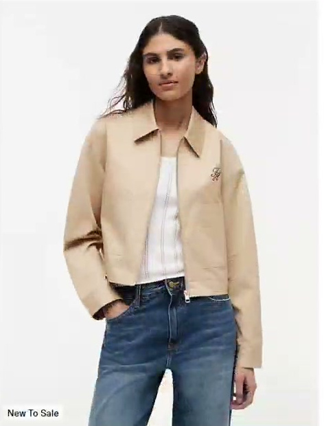 script monogram twill cropped jacket