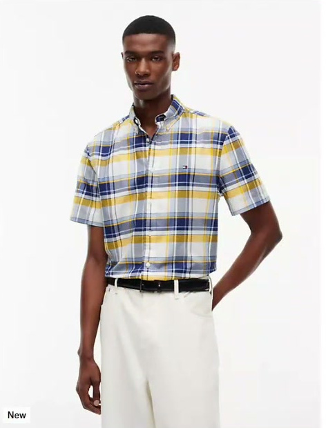 regular fit short sleeve plaid shirt
